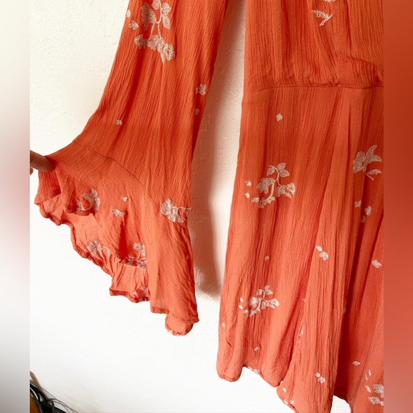 Free People Jasmine Bell Sleeve Dress - Embroidered Orange/Coral - Size 4 - Picture 4 of 4